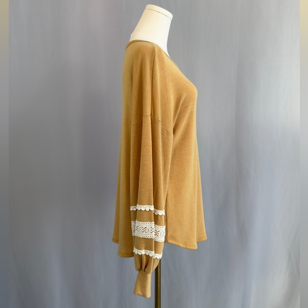 7th Ray Mustard Lace Sleeve Sweatshirt - Picture 11 of 11